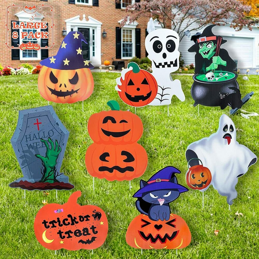 8PCS Halloween Yard Signs Large Size Trick or Treat Halloween Outdoor Decoration